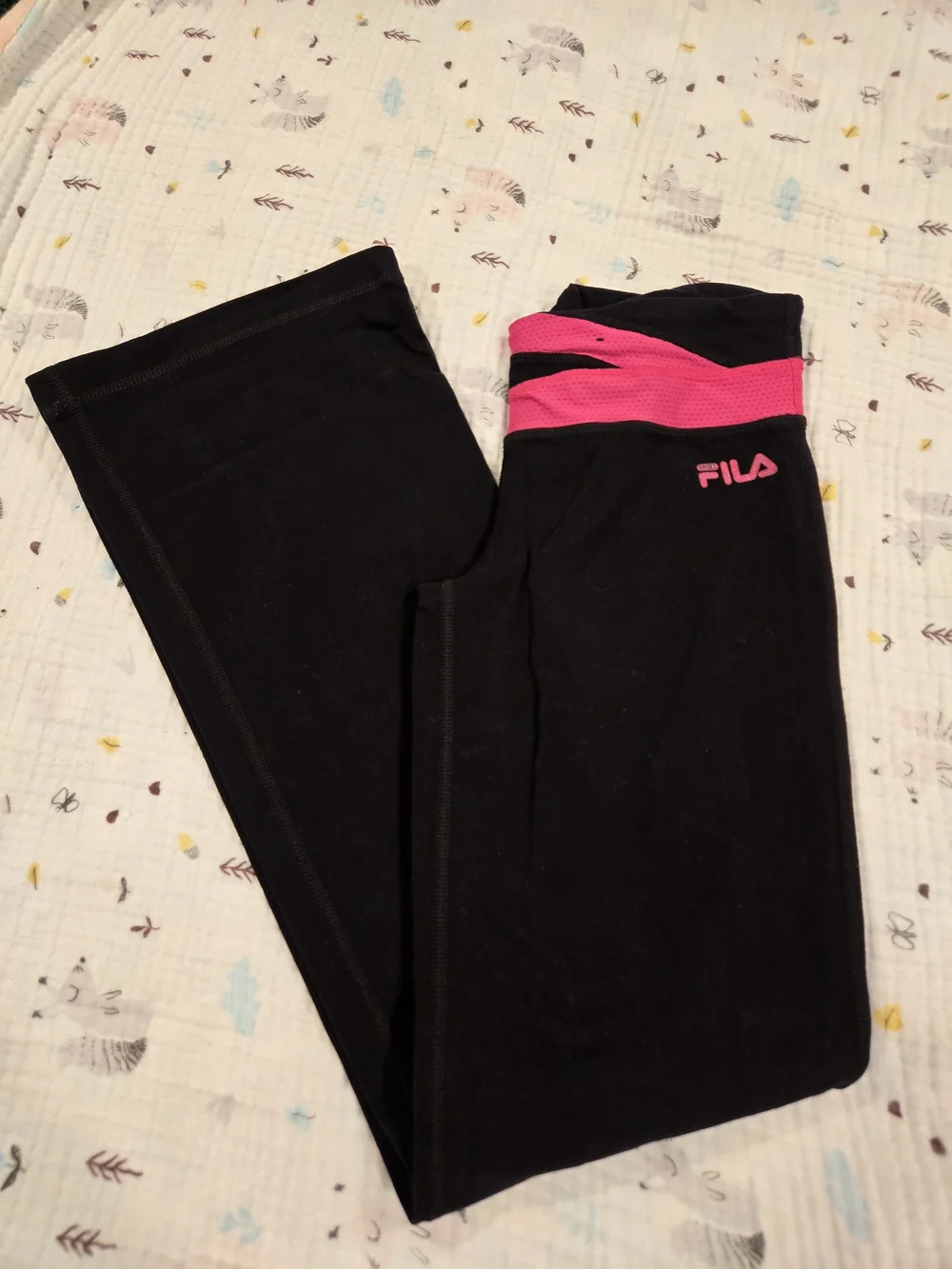 *FILA* Black Flare Leggings with Hot Pink Detail